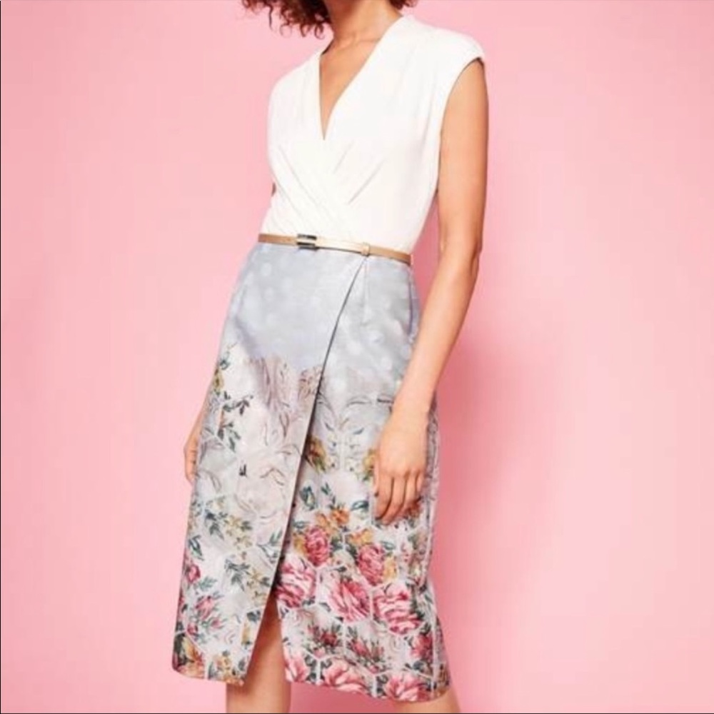 TED BAKER MACAL FAUX WRAP FLORAL PATCHWORK SHEATH